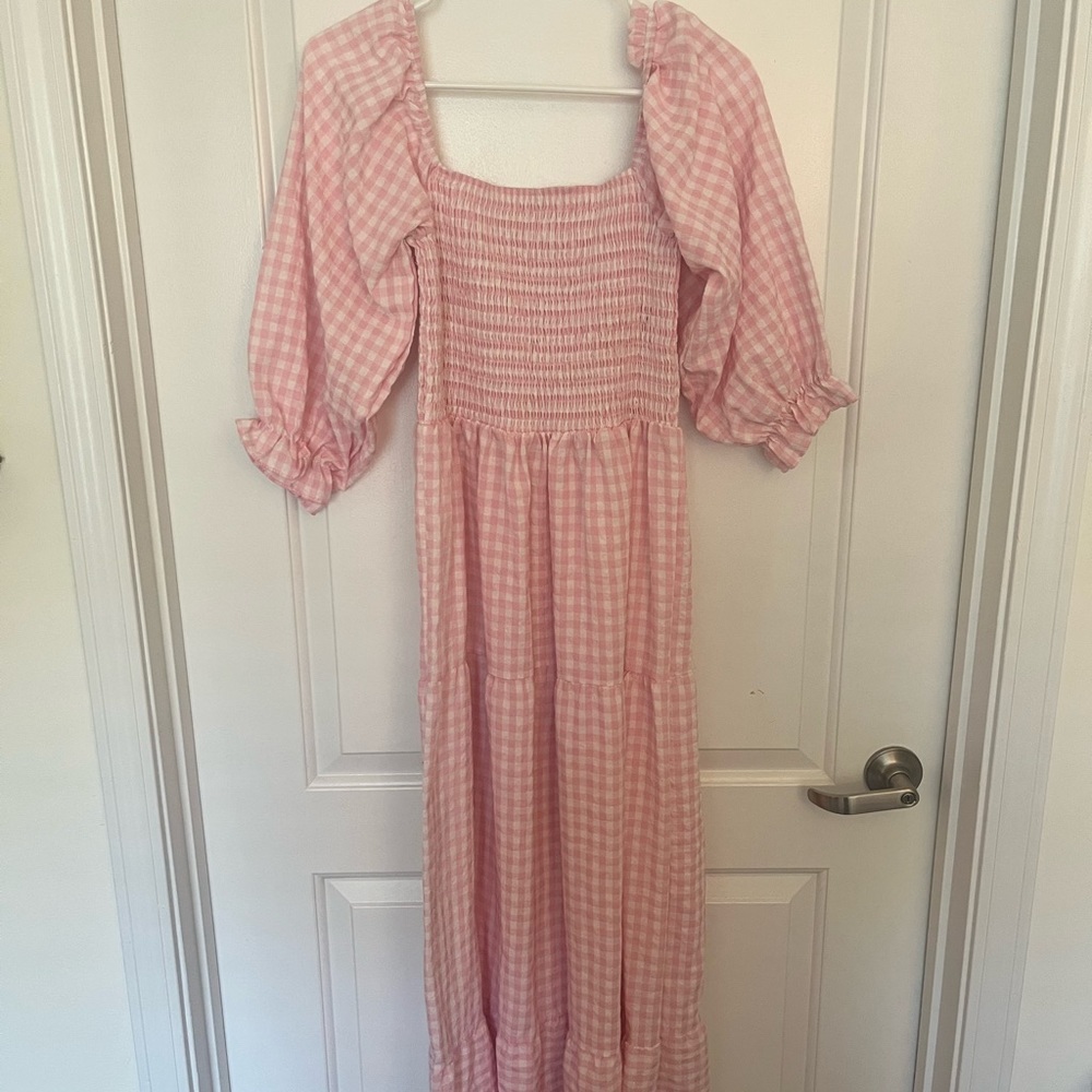 Pink and white maxi dress